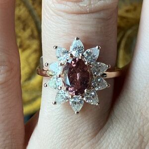 Natural Rose Apatite Moissanite Sterling Silver Ring